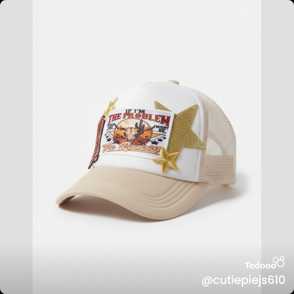 Women's Star Patch Cap - White and Gold